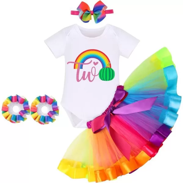 IDOPIP Watermelon 1st Birthday Outfit for Baby Girls Romper Rainbow Tutu Skirt Headband Summer Clothes Cake Smash Photo ShootRainbow Two 4pcs