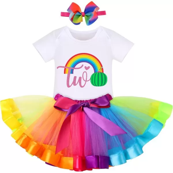 IDOPIP Watermelon 1st Birthday Outfit for Baby Girls Romper Rainbow Tutu Skirt Headband Summer Clothes Cake Smash Photo ShootWhite Two