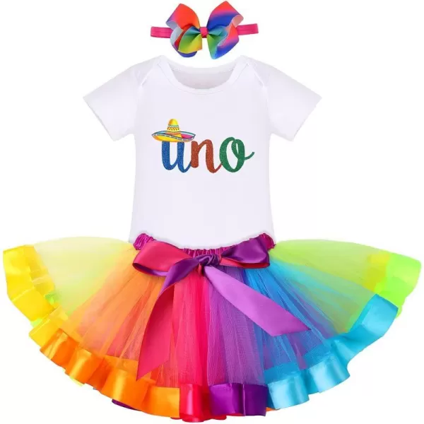 IDOPIP Watermelon 1st Birthday Outfit for Baby Girls Romper Rainbow Tutu Skirt Headband Summer Clothes Cake Smash Photo ShootWhite Uno