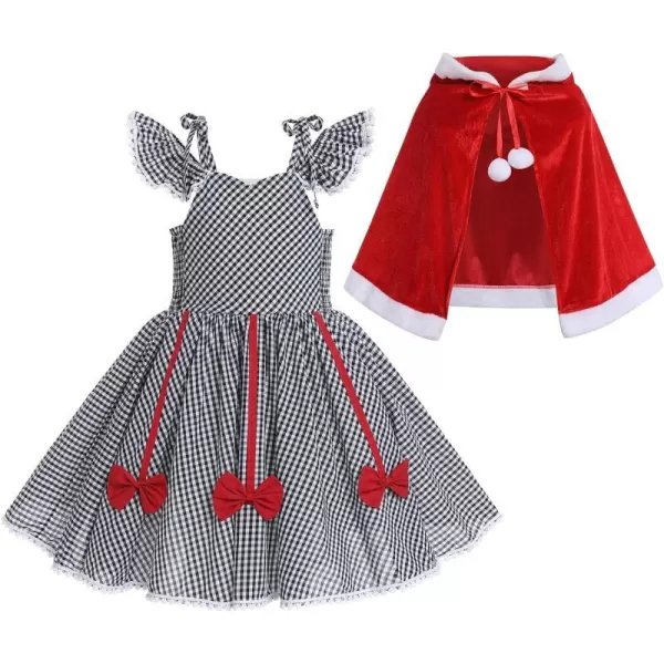 IDOPIP Women Kids Baby Girls Christmas Party Dress Xmas Red Plaid Tutu Dress with Hooded Cloak Cape Family Matching CostumeBlack Plaid  Kids