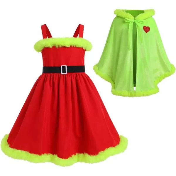 IDOPIP Women Kids Baby Girls Christmas Party Dress Xmas Red Plaid Tutu Dress with Hooded Cloak Cape Family Matching CostumeGreen  Kids