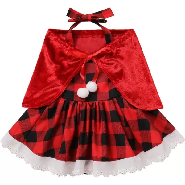 IDOPIP Women Kids Baby Girls Christmas Party Dress Xmas Red Plaid Tutu Dress with Hooded Cloak Cape Family Matching CostumeRed Baby