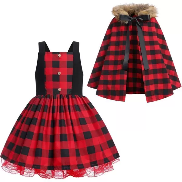 IDOPIP Women Kids Baby Girls Christmas Party Dress Xmas Red Plaid Tutu Dress with Hooded Cloak Cape Family Matching CostumeRed Kids