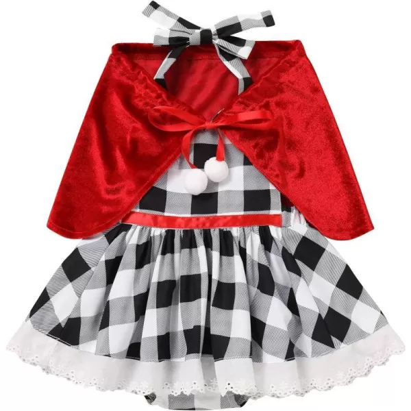 IDOPIP Women Kids Baby Girls Christmas Party Dress Xmas Red Plaid Tutu Dress with Hooded Cloak Cape Family Matching CostumeWhite Baby