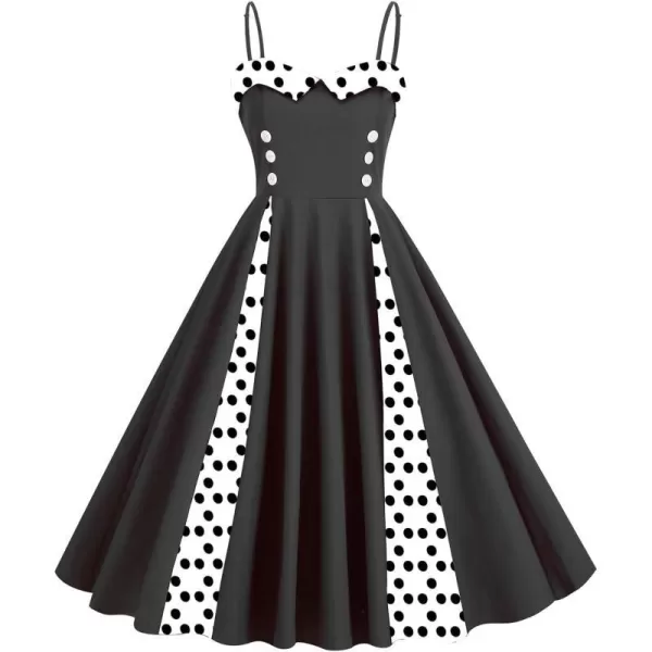 IDOPIP Women Vintage 1950s Retro Halter Cocktail Party Swing Dress Sleeveless Summer Wedding Guest Rockabilly Pinup DressesBlack Polka Dot