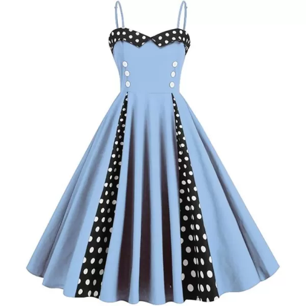 IDOPIP Women Vintage 1950s Retro Halter Cocktail Party Swing Dress Sleeveless Summer Wedding Guest Rockabilly Pinup DressesBlue Polka Dot