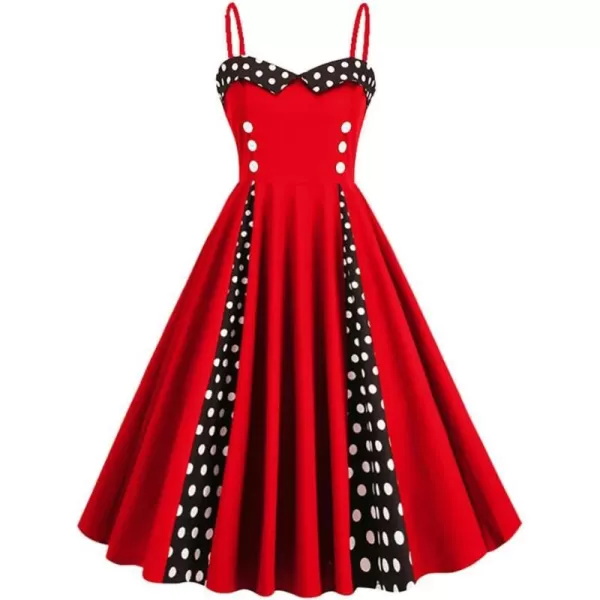 IDOPIP Women Vintage 1950s Retro Halter Cocktail Party Swing Dress Sleeveless Summer Wedding Guest Rockabilly Pinup DressesRed Polka Dot