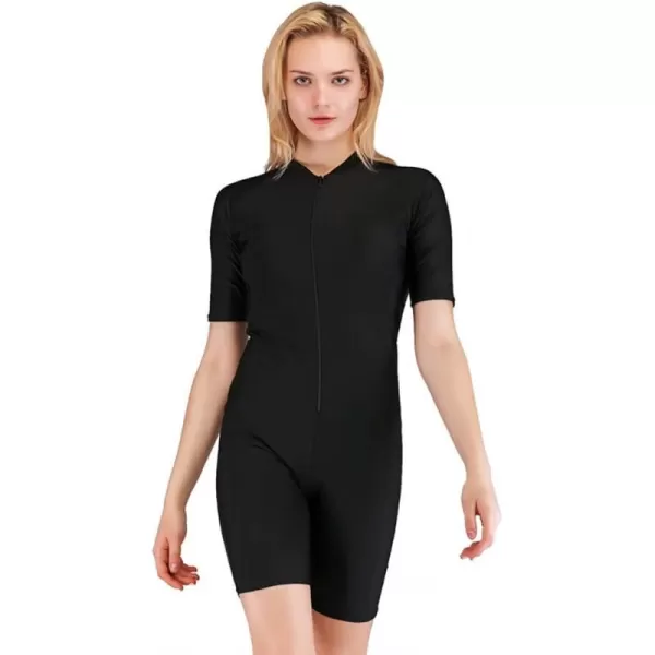 IDOPIP Womens One Piece Rash Guard Surfing Swimsuit Bathing Suit Long Sleeve Zipper UPF 50 Swimwear Athletic WetsuitBlack