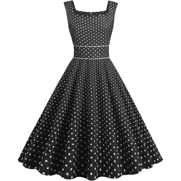 IDOPIP Womens Polka Dot Vintage Cocktail Party Swing Dress 1950s Retro Sleeveless Wedding Summer Casual Aline Midi DressesBlack