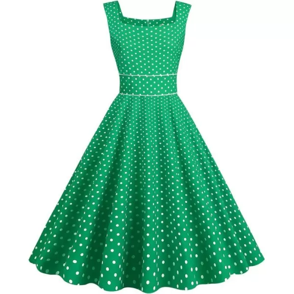 IDOPIP Womens Polka Dot Vintage Cocktail Party Swing Dress 1950s Retro Sleeveless Wedding Summer Casual Aline Midi DressesGreen