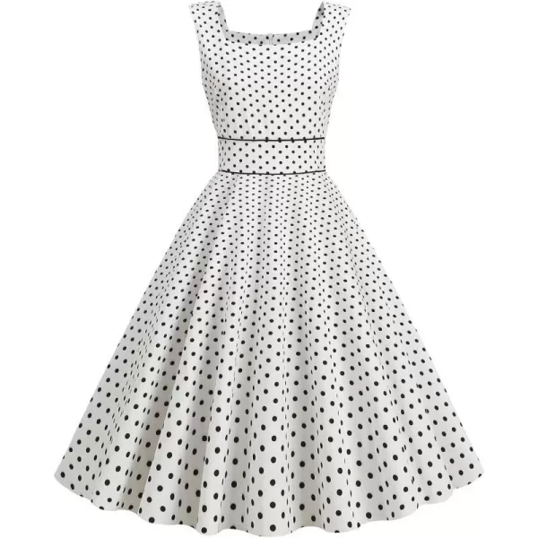 IDOPIP Womens Polka Dot Vintage Cocktail Party Swing Dress 1950s Retro Sleeveless Wedding Summer Casual Aline Midi DressesWhite