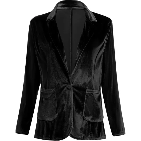 IDOPIP Womens Velvet Blazer Jacket Long Sleeve Lapel Open Front Cardigan Coat Casual Office Blazer Jacket Suits with PocketsBlack