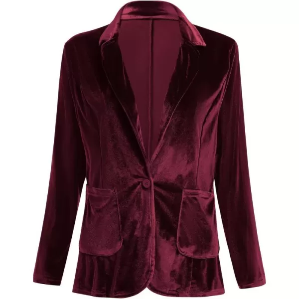 IDOPIP Womens Velvet Blazer Jacket Long Sleeve Lapel Open Front Cardigan Coat Casual Office Blazer Jacket Suits with PocketsWine Red