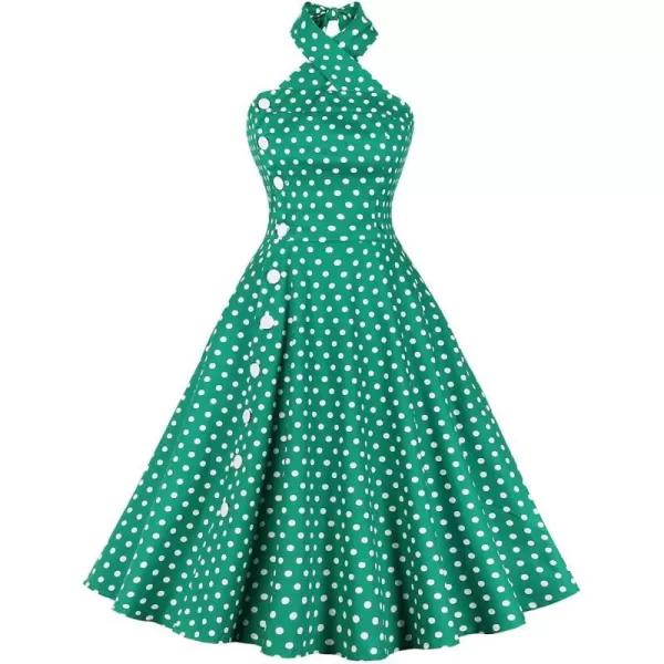 IDOPIP Womens Vintage 1950s Cocktail Party Swing Dress Summer Sleeveless Halter Retro Wedding Formal Aline Midi DressesGreen Straps