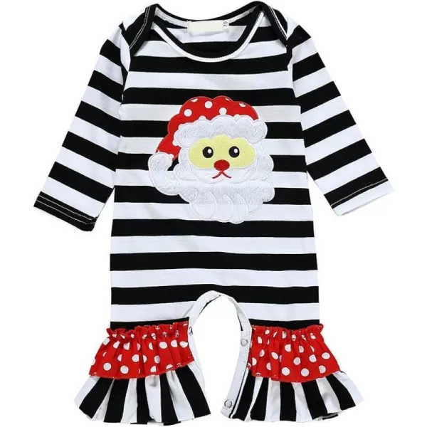 Icing Ruffle Jumpsuit Pants for Toddler Baby Girls Long Sleeve Romper OutfitBlack Striped  Santa