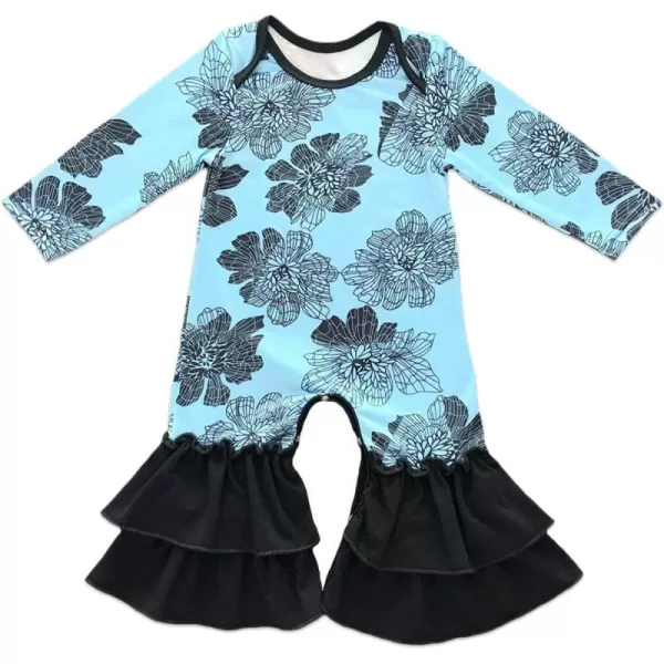 Icing Ruffle Jumpsuit Pants for Toddler Baby Girls Long Sleeve Romper OutfitBlue  Black Floral