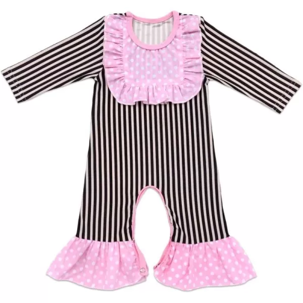 Icing Ruffle Jumpsuit Pants for Toddler Baby Girls Long Sleeve Romper OutfitCoffee Stripes  Pink