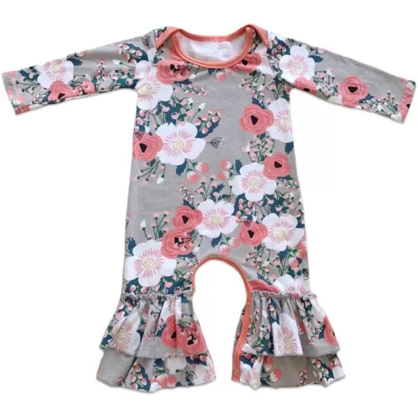 Icing Ruffle Jumpsuit Pants for Toddler Baby Girls Long Sleeve Romper OutfitGray  Floral