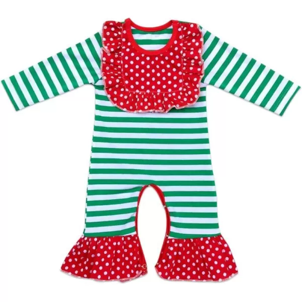 Icing Ruffle Jumpsuit Pants for Toddler Baby Girls Long Sleeve Romper OutfitRed  Green Stripes