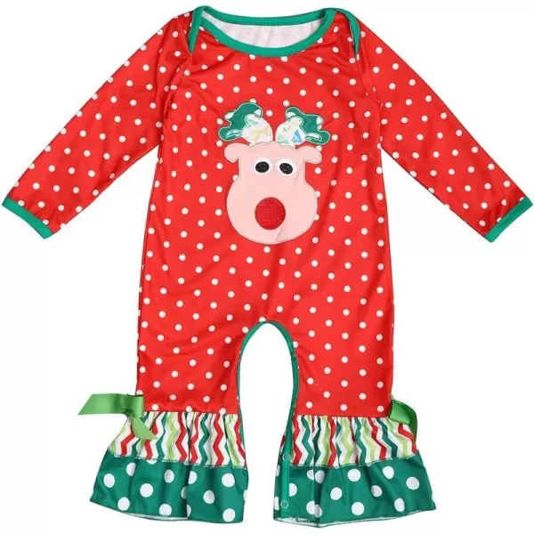 Icing Ruffle Jumpsuit Pants for Toddler Baby Girls Long Sleeve Romper OutfitRed Reindeer  Polka Dot