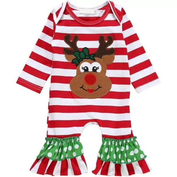 Icing Ruffle Jumpsuit Pants for Toddler Baby Girls Long Sleeve Romper OutfitRed Striped  Reindeer