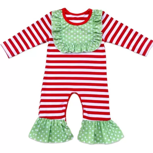 Icing Ruffle Jumpsuit Pants for Toddler Baby Girls Long Sleeve Romper OutfitRed Stripes  Green