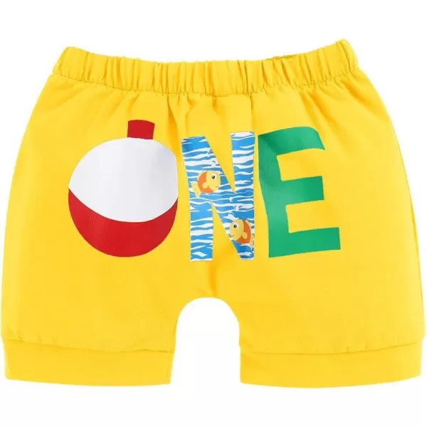 Infant Baby Boys Summer Shorts Bottoms Fishing Dinosaur Diaper Cover Pants First Birthday Cake Smash Outfit Photo Prop001 Yellow Fishing