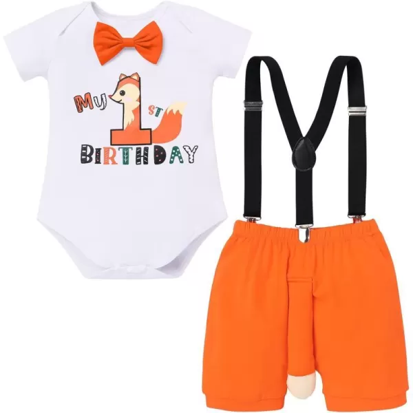 Jungle Theme 1st Birthday Outfit for Baby Boy Safari Animals Romper Suspenders Shorts with Tail Clothes Set for PhotoFox