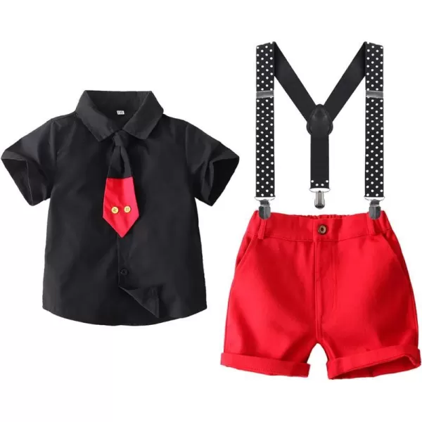 Kids Baby Boys Birthday Cake Smash Outfit Gentleman Necktie Shirt Suspenders Shorts Mouse Ears Halloween Christmas CostumeBlack 4pcs