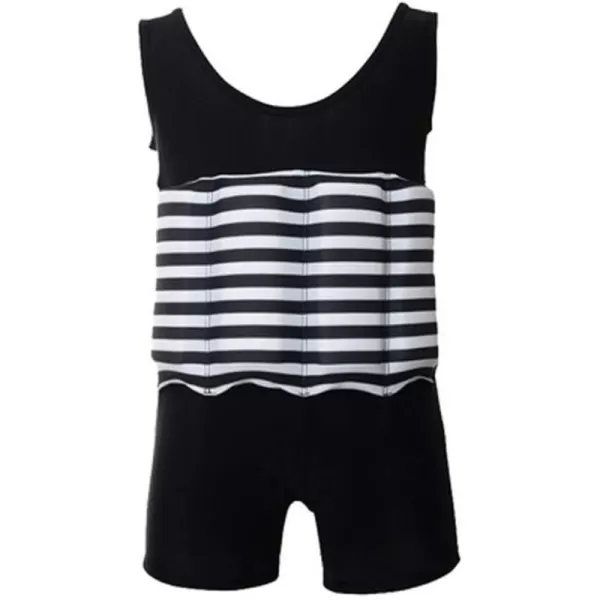 Kids Boys Girls Floatation Swimsuit with Adjustable Buoyancy Baby Float Suit Swim Vest One Piece Swimwear Bathing SuitBlack  White Striped