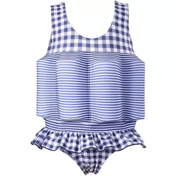 Kids Boys Girls Floatation Swimsuit with Adjustable Buoyancy Baby Float Suit Swim Vest One Piece Swimwear Bathing SuitBlue Plaid Striped