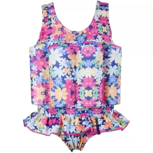 Kids Boys Girls Floatation Swimsuit with Adjustable Buoyancy Baby Float Suit Swim Vest One Piece Swimwear Bathing SuitColorful Floral