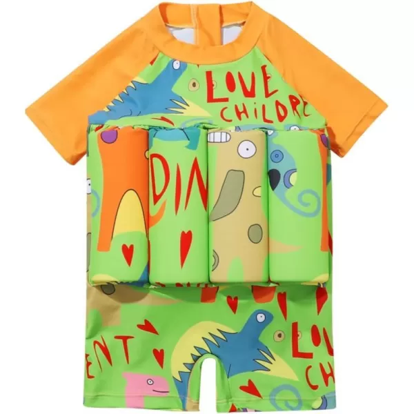 Kids Boys Girls Floatation Swimsuit with Adjustable Buoyancy Baby Float Suit Swim Vest One Piece Swimwear Bathing SuitOrange Dinosaur  Letters