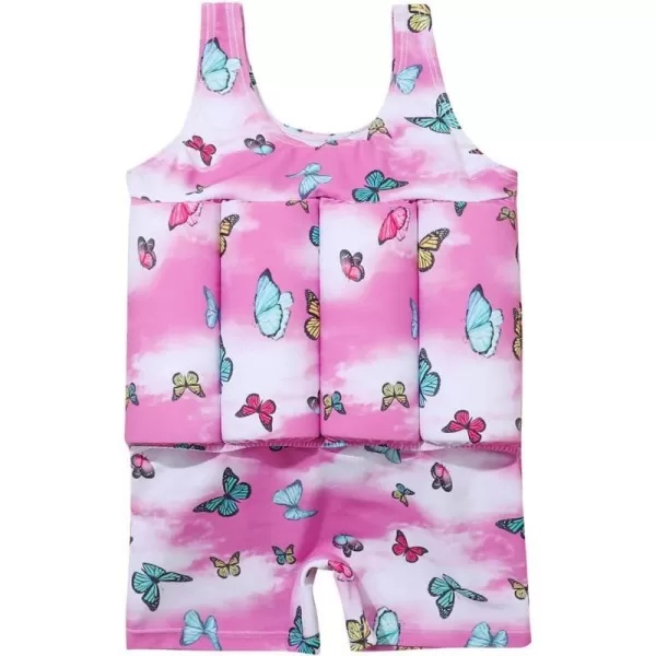 Kids Boys Girls Floatation Swimsuit with Adjustable Buoyancy Baby Float Suit Swim Vest One Piece Swimwear Bathing SuitPink Butterfly