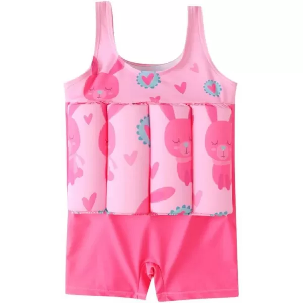 Kids Boys Girls Floatation Swimsuit with Adjustable Buoyancy Baby Float Suit Swim Vest One Piece Swimwear Bathing SuitPink Rabbit