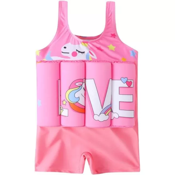 Kids Boys Girls Floatation Swimsuit with Adjustable Buoyancy Baby Float Suit Swim Vest One Piece Swimwear Bathing SuitPink Unicorn