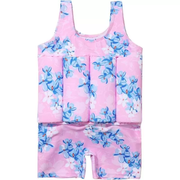 Kids Boys Girls Floatation Swimsuit with Adjustable Buoyancy Baby Float Suit Swim Vest One Piece Swimwear Bathing SuitPinkBlue Floral