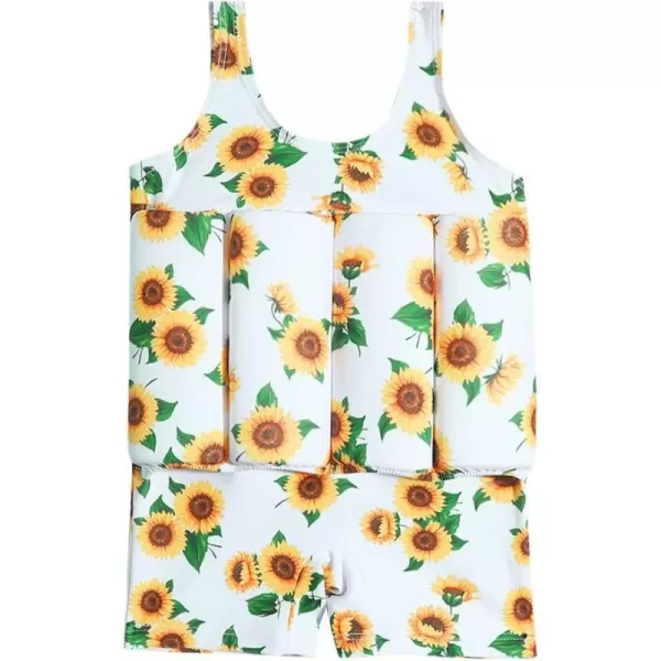 Kids Boys Girls Floatation Swimsuit with Adjustable Buoyancy Baby Float Suit Swim Vest One Piece Swimwear Bathing SuitWhite  Yellow Sunflower