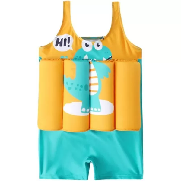 Kids Boys Girls Floatation Swimsuit with Adjustable Buoyancy Baby Float Suit Swim Vest One Piece Swimwear Bathing SuitYellow Dinosaur