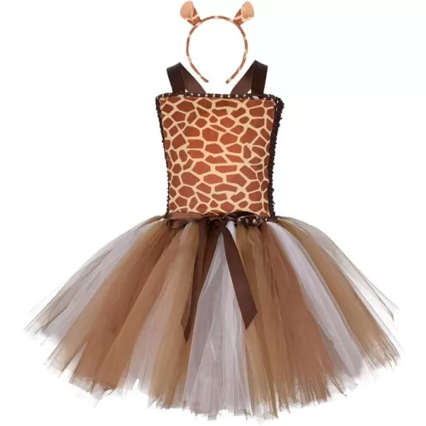 Kids Girls Christmas Party Dress Santa Deer Giraffe Costume Crochet Ruffle Tutu Skirt with Headband Birthday Outfit SetBrown Giraffe