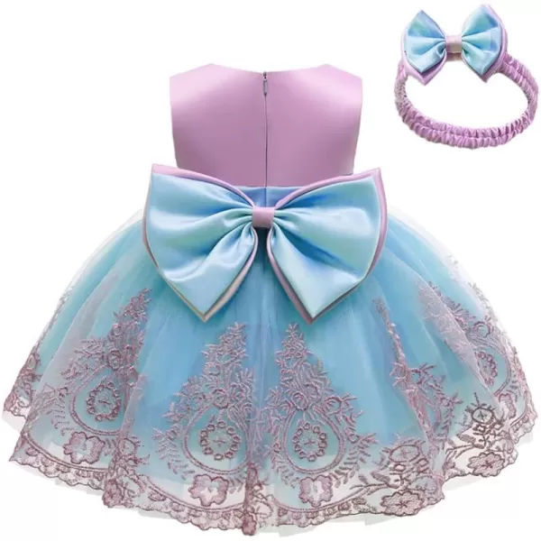 Lace Flower Girl Bowknot Tutu Dress for Kids Baby Christening Baptism Communion Birthday Party Wedding DressesHeadwearPurple  Blue