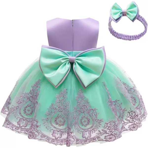 Lace Flower Girl Bowknot Tutu Dress for Kids Baby Christening Baptism Communion Birthday Party Wedding DressesHeadwearPurple  Green