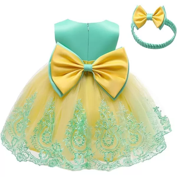 Lace Flower Girl Bowknot Tutu Dress for Kids Baby Christening Baptism Communion Birthday Party Wedding DressesHeadwearYellow  Green