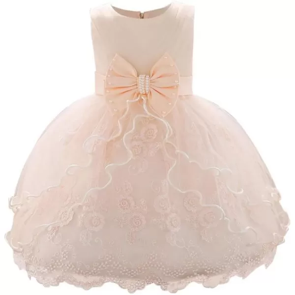 Lace Flower Girls Bowknot Tutu Dress for Baby Infant Christening Baptism Gown Princess Pageant Wedding Party Tulle DressesChampagne