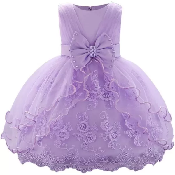 Lace Flower Girls Bowknot Tutu Dress for Baby Infant Christening Baptism Gown Princess Pageant Wedding Party Tulle DressesPurple