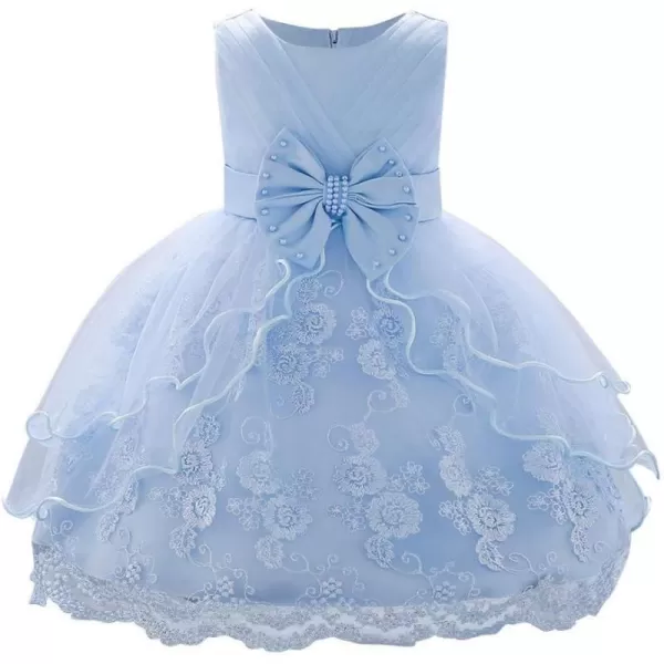 Lace Flower Girls Bowknot Tutu Dress for Baby Infant Christening Baptism Gown Princess Pageant Wedding Party Tulle DressesSky Blue