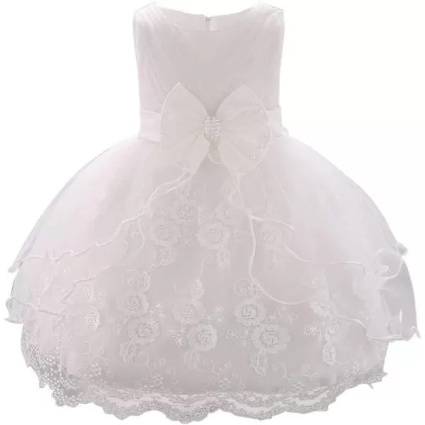 Lace Flower Girls Bowknot Tutu Dress for Baby Infant Christening Baptism Gown Princess Pageant Wedding Party Tulle DressesWhite