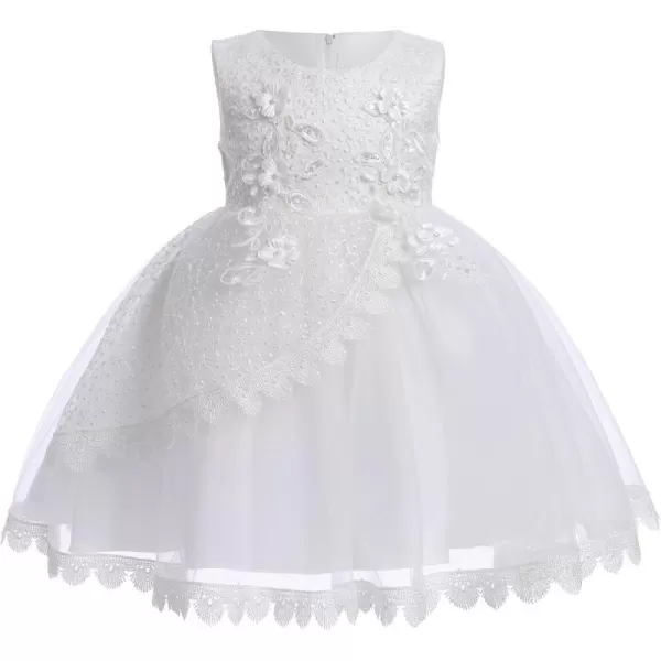 Lace Flower Girls Sequins Bow Tutu Dress for Infant Baby Christening Baptism Communion Birthday Party Wedding DressesWhite