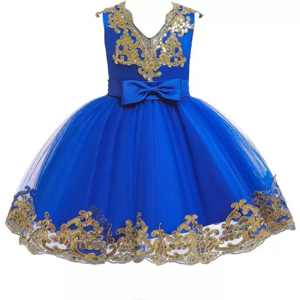 Lace Flower Girls Sequins Bowknot Tutu Dress for Kids Baby Christening Baptism Communion Birthday Party Wedding DressesRoyal Blue