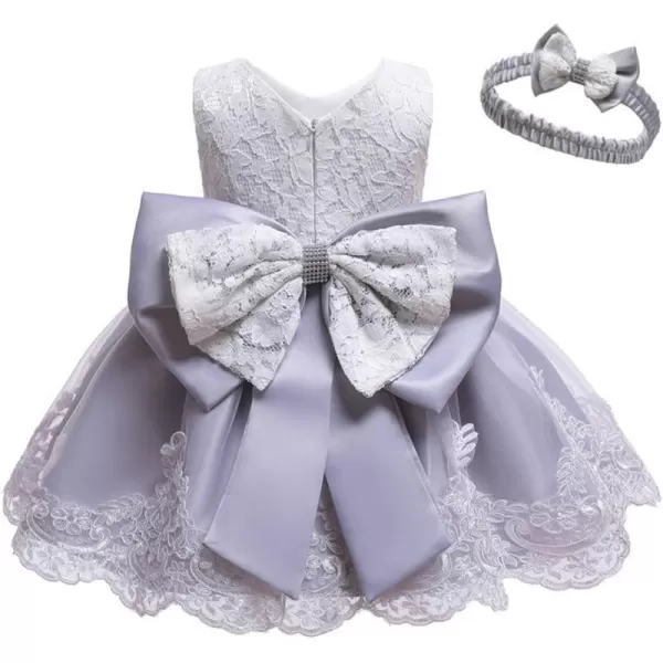 Lace Flower Girls Tutu Dress for Kids Baby Christening Baptism Communion Birthday Party Formal Wedding DressesHeadwearGray